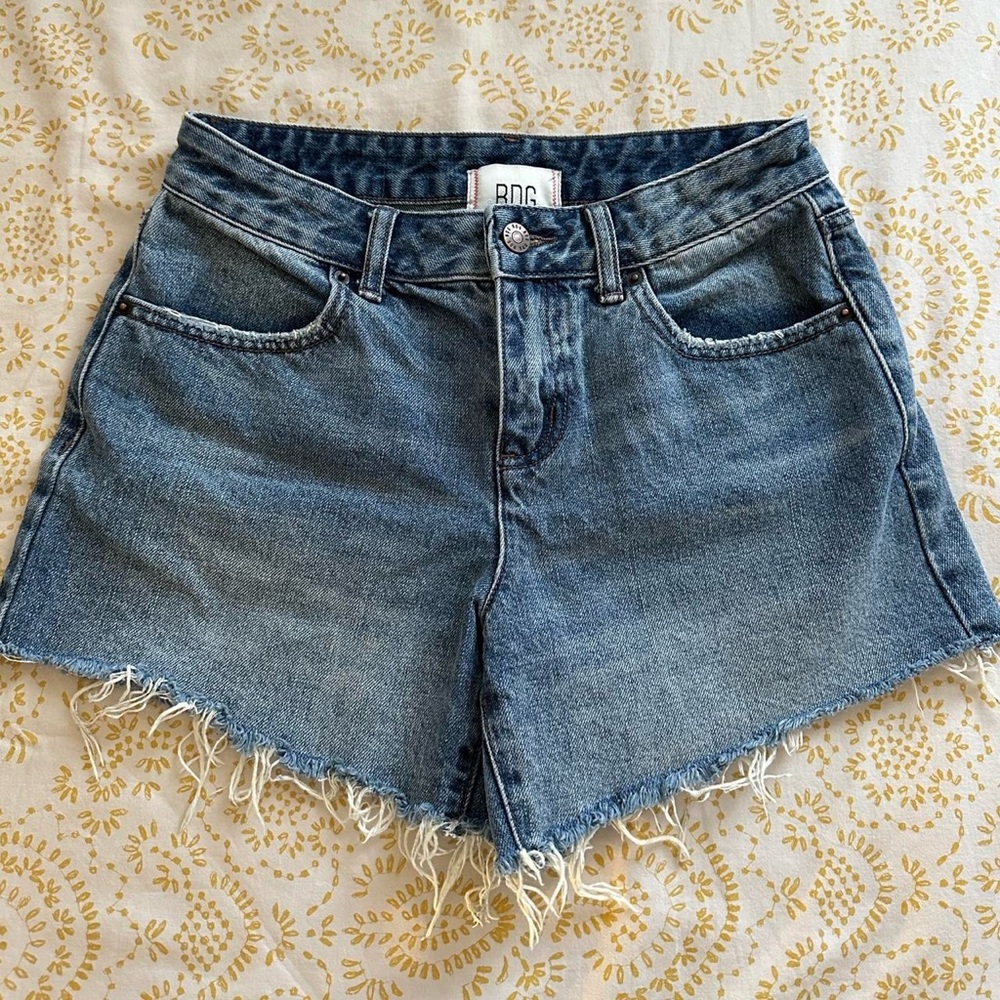 BDG Frayed Hem Blue Jean Shorts